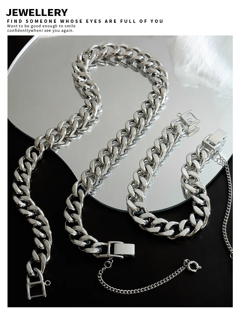 2023 neue kubanische Glieder kette Frauen Halskette Armband Set Mode Hip Hop Edelstahl Schmuck Sets für Frauen vergoldet – Detail 20