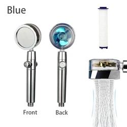 High Pressure Rotating Turbo Fan Water - Saving Adjustable Showerhead with Filters (Blue with Filter)