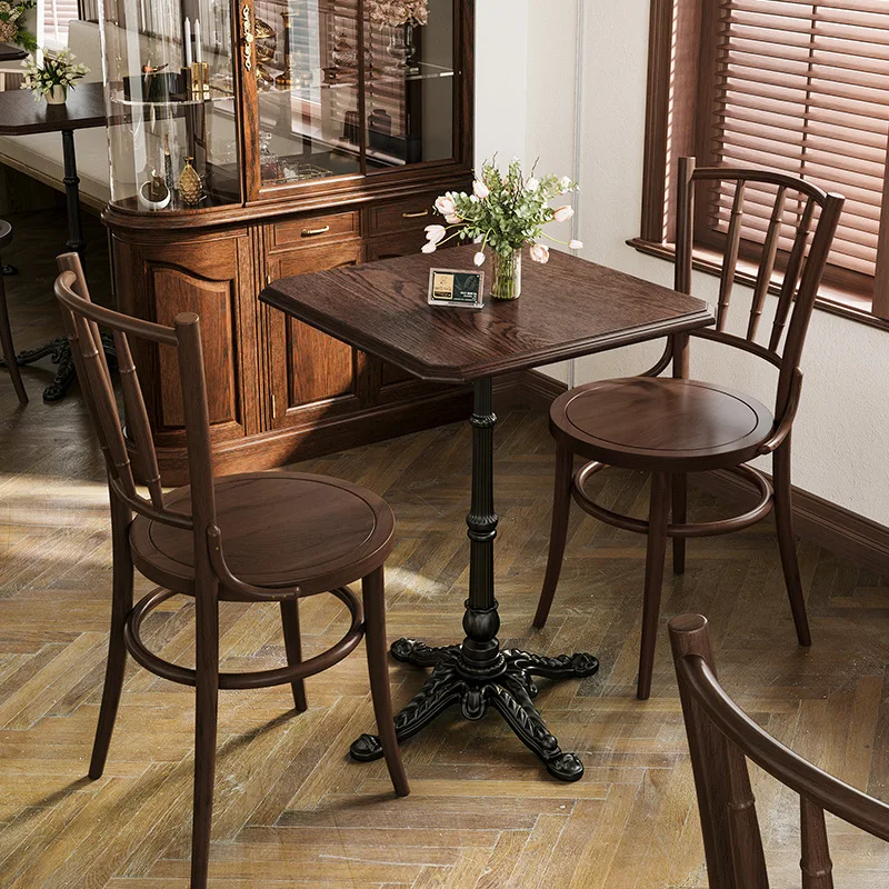 Retro Bar Table and Chair Combination American Style Chair Solid Wood Table Rattan