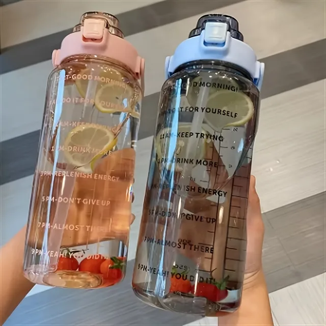 2L Portable Water Bottle Large Capacity Plastic Straw Water Cup Beverage Bottle,Outdoor Portable Sports Water Cup 2