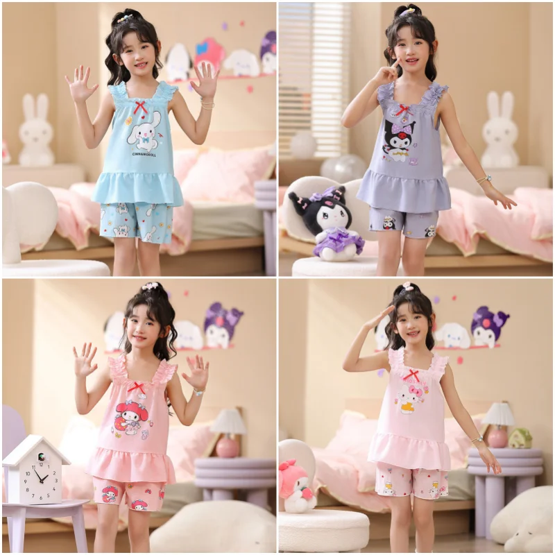 

Sanrios Cinnamoroll My Melody HelloKittys Kuromi Camisole Топы Шорты домашняя одежда ночное белье Детская летняя пижама для девочек