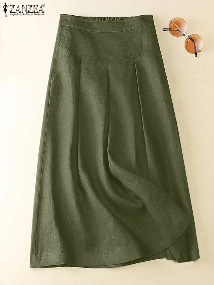 

ZANZEA Woman Solid Color A Line Skirt Summer Elegant Party Skirts Pure Cotton Fashion Bust Dress Femme Pleated Casual Robe 2023