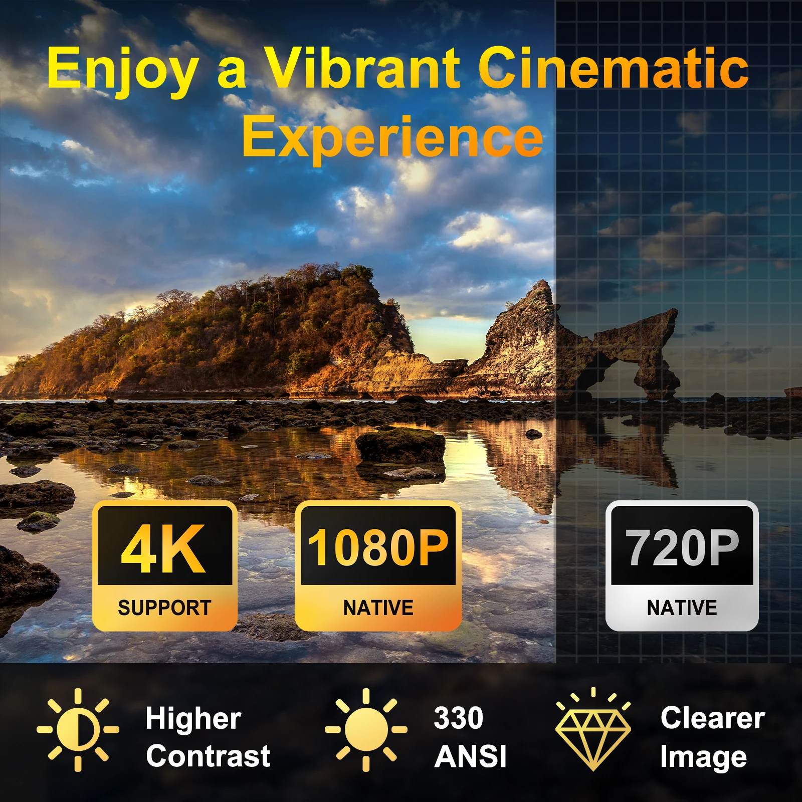 HY260 Pro Projector 330 Ansi Supperted 4K Android 11 Wifi6 BT5.4 Auto Focus Voic