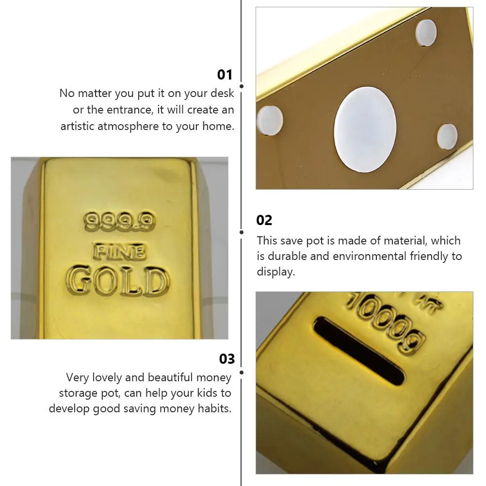 Gold Bars Brick Piggy Bank Child Gold-brick Money Saving Pot High Quality Kids Coin Jar 3