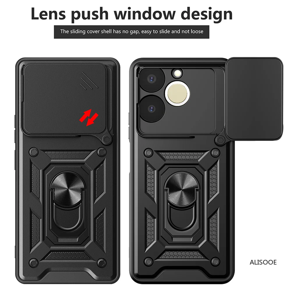 Slide Camera Cover with Ring Kickstand Holder - Full Protective Shockproof Phone Case