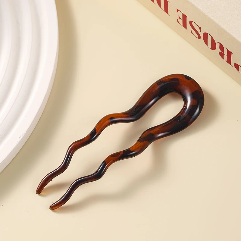 Leopard Acetate Wavy Hair Stick - Vintage Tortoise Hairpin Accessory