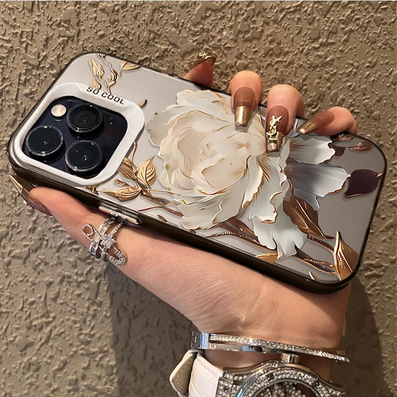 Luxury Golden Lotus Flower Plating Shockproof Clear Phone Case