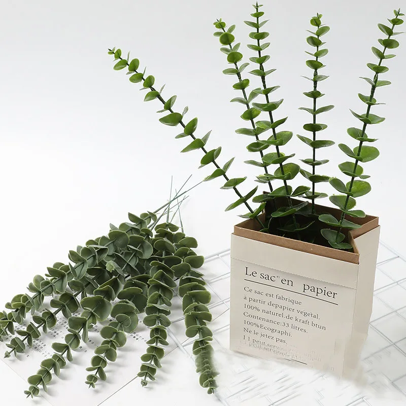 10pcs 42cm Artificial eucalyptus Leaf Real touch Branch Christmas Plants tropic Wedding Birthday Home Decor DIY handcraft favor