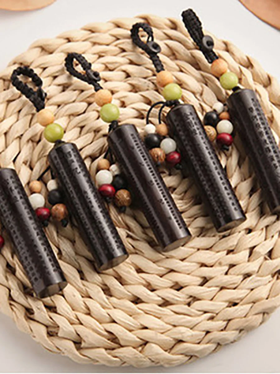 Chinese Ebony Wood Carved Pendant, Safe and Good Luck, Buddhism, The Shurangama Mantra, Exquisite Feng Shui Ornament