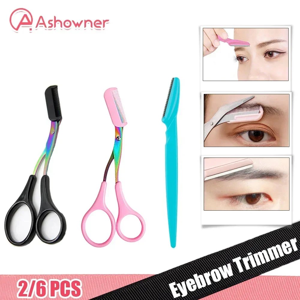 

Eyebrow Trimmer Set Eyebrow Scissors with Comb Stainless Steel Shaping Razor Face Hair Removal Scraper Shaver Makeup Tools