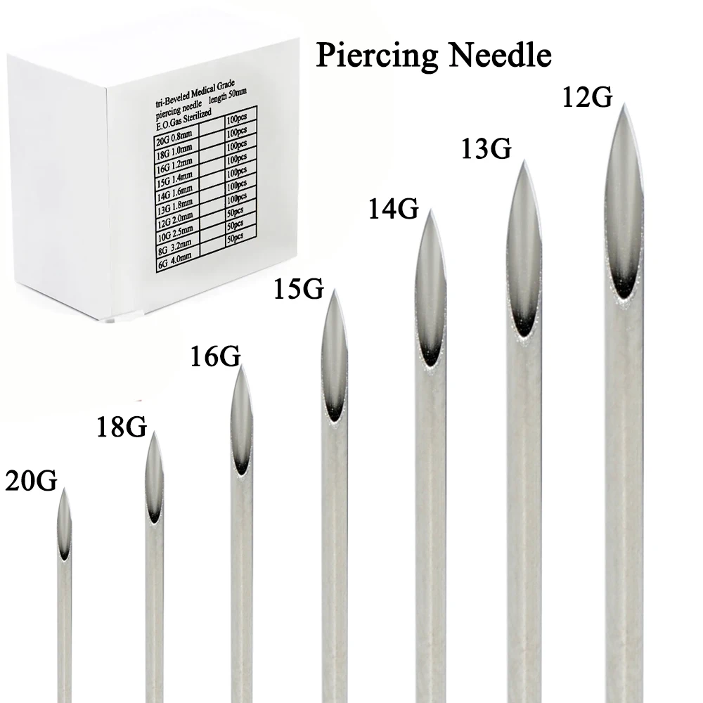 Piercing Needles 1-100pcs Piercing Needles Surgical Steel Disposable Body Piercing Needles E.O.Gas Sterilized Permanent Makeup Tattoo Needle