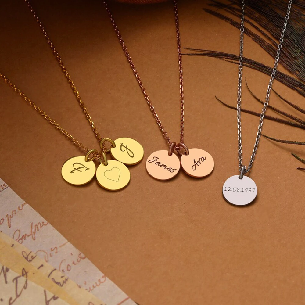 Disc Necklace Children's Initial Necklace For Moms Gold