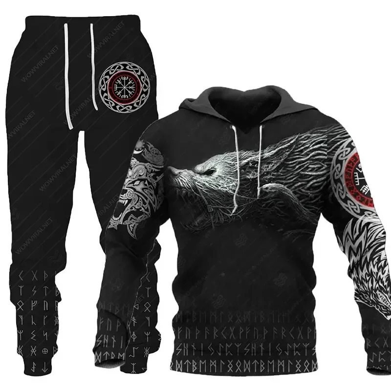 New Hoodie Sets Pullover Wolf Graphic 3D Printed Pants Suit  Autumn Casual Sweatshirt Tracksuit Set Fashion Men's Clothing Suit 3