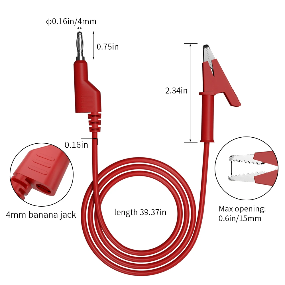 JZDZ 2pcs 4mm Banana Plug to Alligator Clip Multimeter Test Leads Cable Line Jumper Wire 1m/3.3ft  Red Black+Z