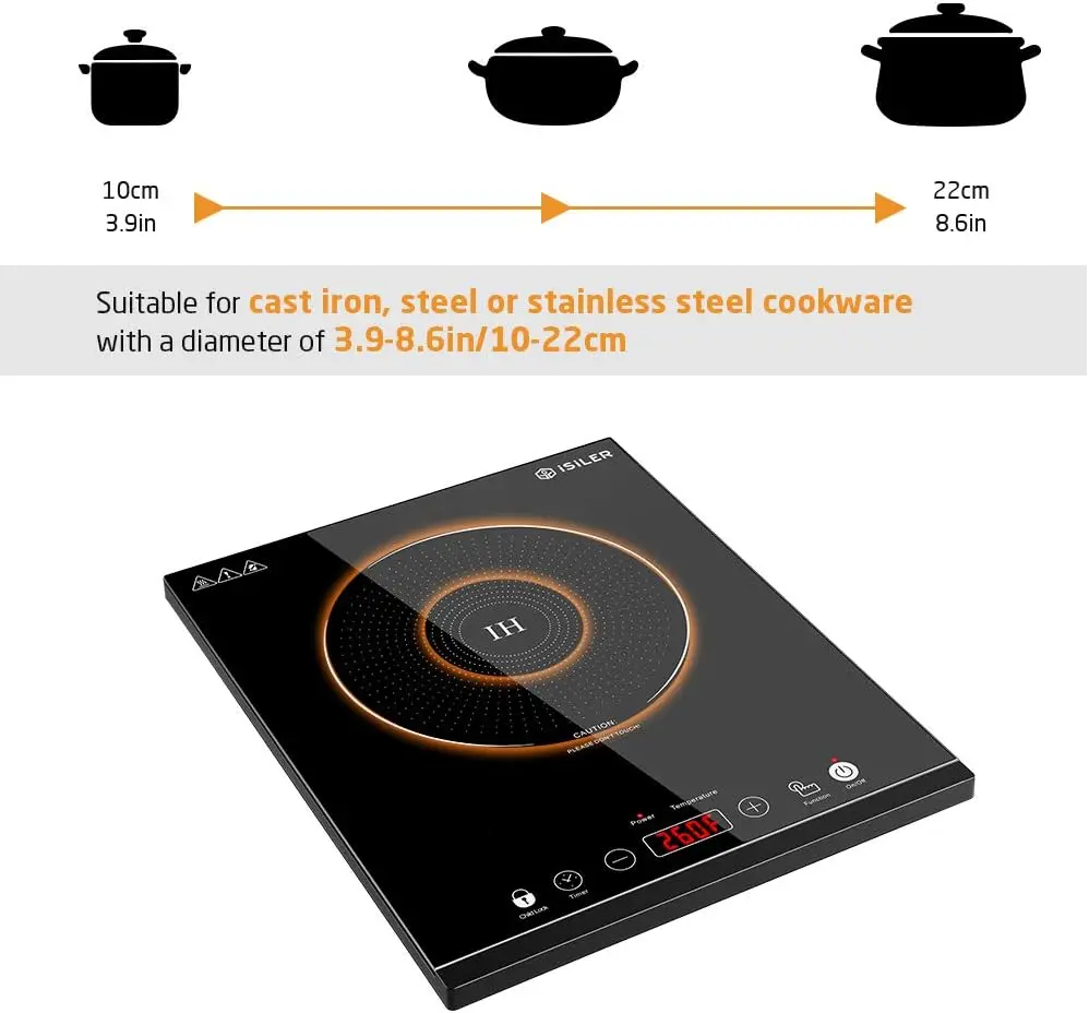 Induction Cooktop, iSiLER 1800W Sensor Touch Electric Induction Cooker Hot Plate with Kids Safety Lock, 6.7" Heating Co