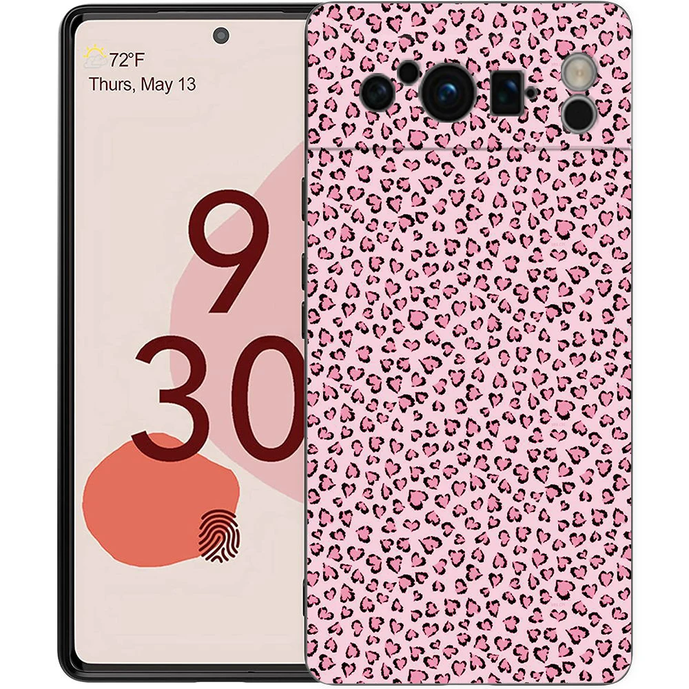 Luxury Black Soft TPU Phone Case with Pink Leopard Print Pattern