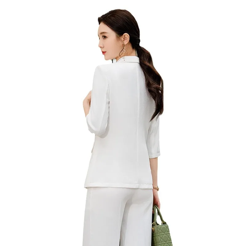 Office Pant Suits for Women Three Quarter Streetwear Casual Two Piece Set 2024 New Spring Summer Single Button Solid Pant Suits - Image 2