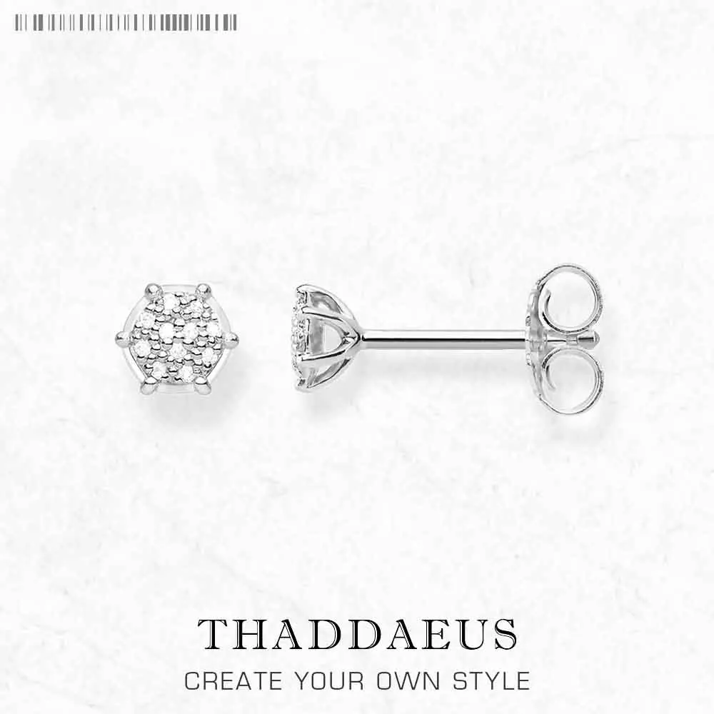 Geometry White Zircon Pave Ear Studs Europe Trendy Jewerly For Women New Glam Gift In Pure 925 Sterling Silver