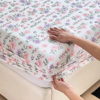 Floral Style Fitted Sheet with Pillowcase Breathable Bed Linen Elastic Bedsheets for Home Single/Queen Size Bed Cover sabana 1