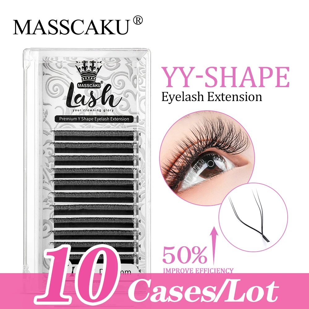 

MASSCAKU Y Lashes Extensions D Curl Mixed Tray Premade Fans Weave Y Shape Tips Volume Lash Extensions (10 pcs /lot).
