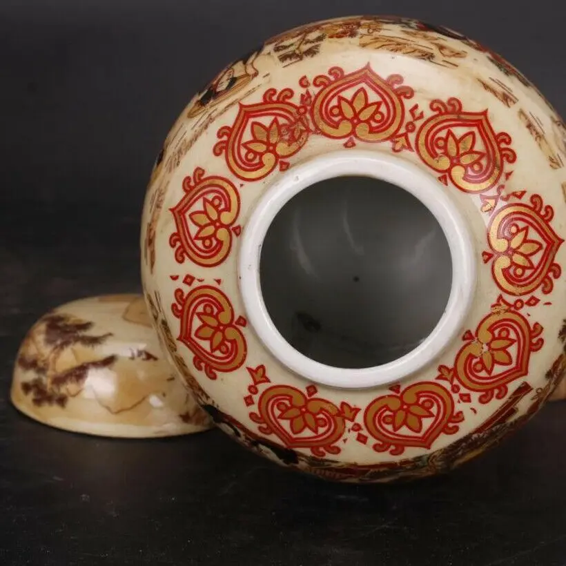Old Chinese porcelain color Hand Painted Kimono beauty jar pots Tea caddy