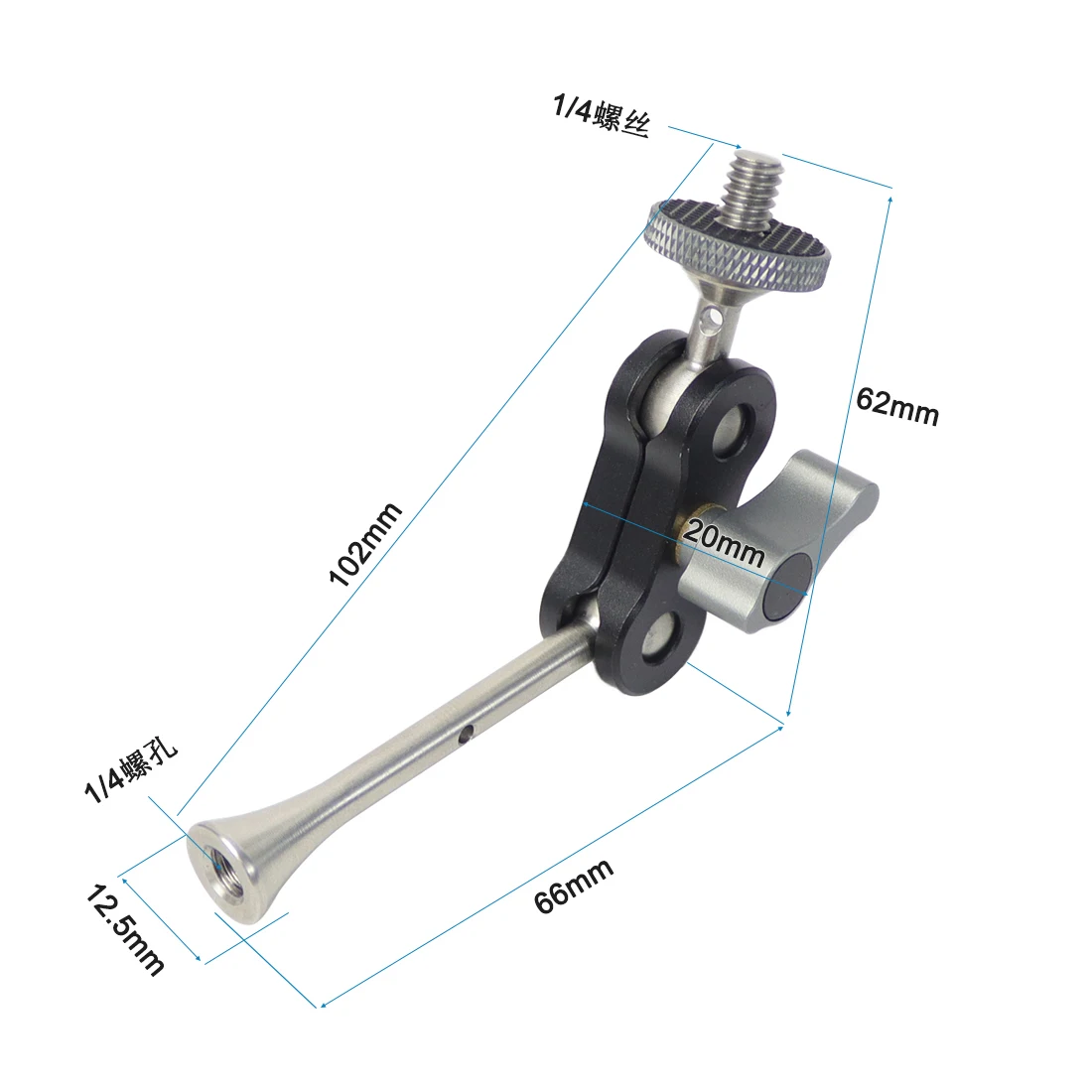 Mini Magic Arm Doppelkugelkopf 1/4 Schraubenadapter Stativ Verlängern Sie die Lichthalterung Mikrofon Feldmonitorhalter für Gopro OSMO 360-Ständer – Detail 34