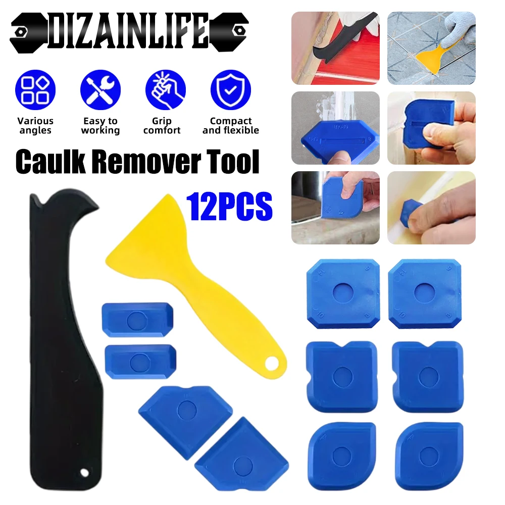12pcs Silicone Caulk Scraper Set Tile Window Grout Edge Joint Sealant Spreader Spatula Scraper Edge Repair Tools Tile Cleaner