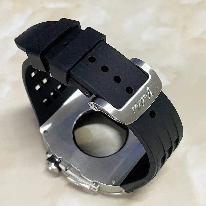 SCHIK Stainless Steel Luxury Watch Case Rubber Band,For Apple Watch Band 44mm Series 6 5 4 SE Series,For Iwatch Band 8 7 45mm