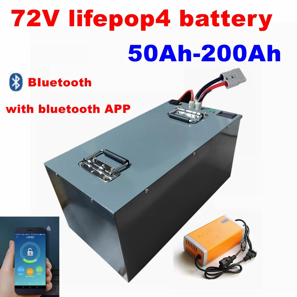 

lithium 80Ah 72V 100Ah 200Ah 120Ah 150Ah lifepo4 battery bluetooth BMS APP for 7000W scooter Motorcycle inverter + charger