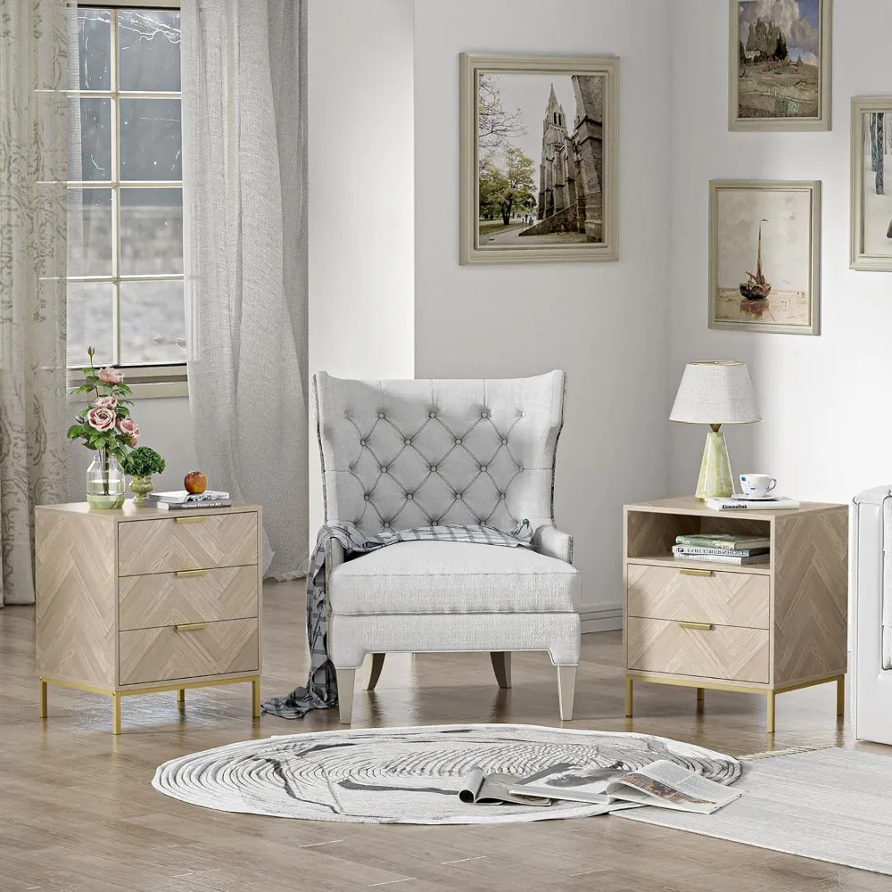 3 Drawer Nightstand for Bedroom, Modern Wood Nightstand Square Bedside Table End Table with Storage for Bedroom Room