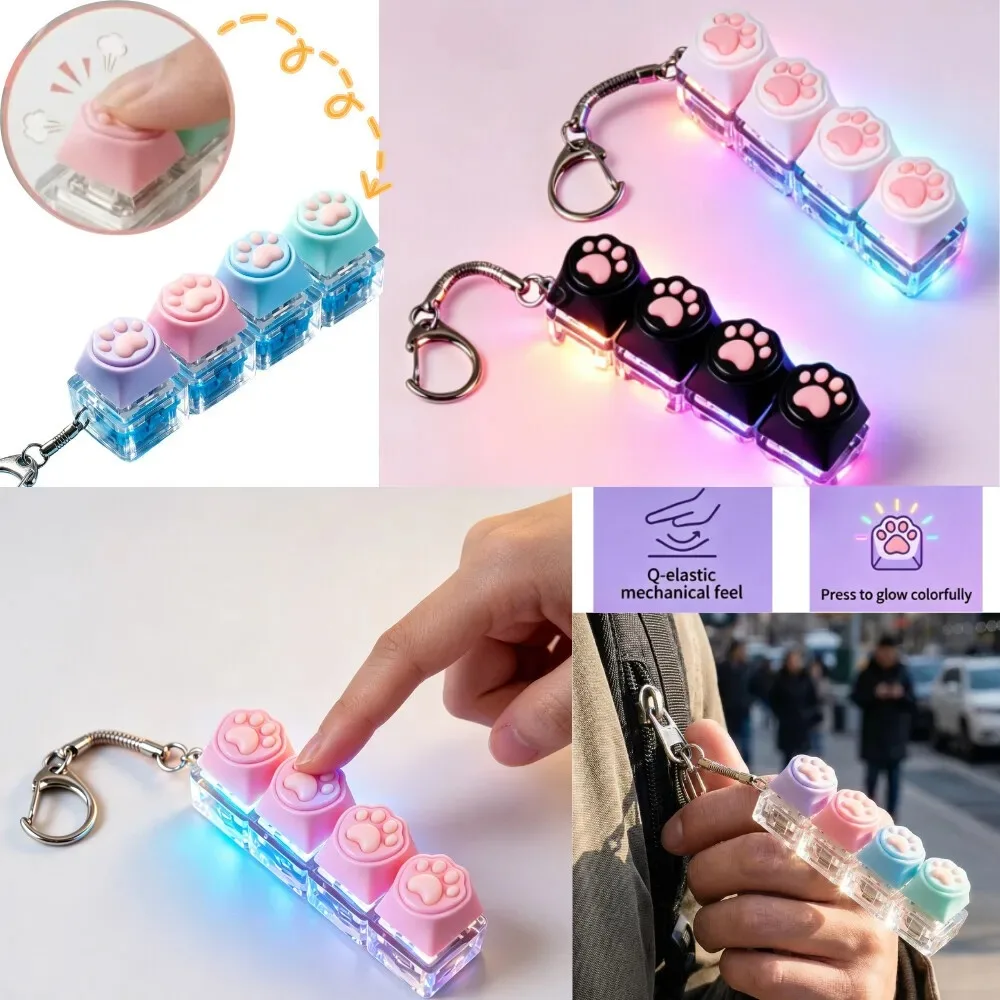 LED Light Clickable Keyboard Keychain - Stress Relief & Portable Desk Accessory