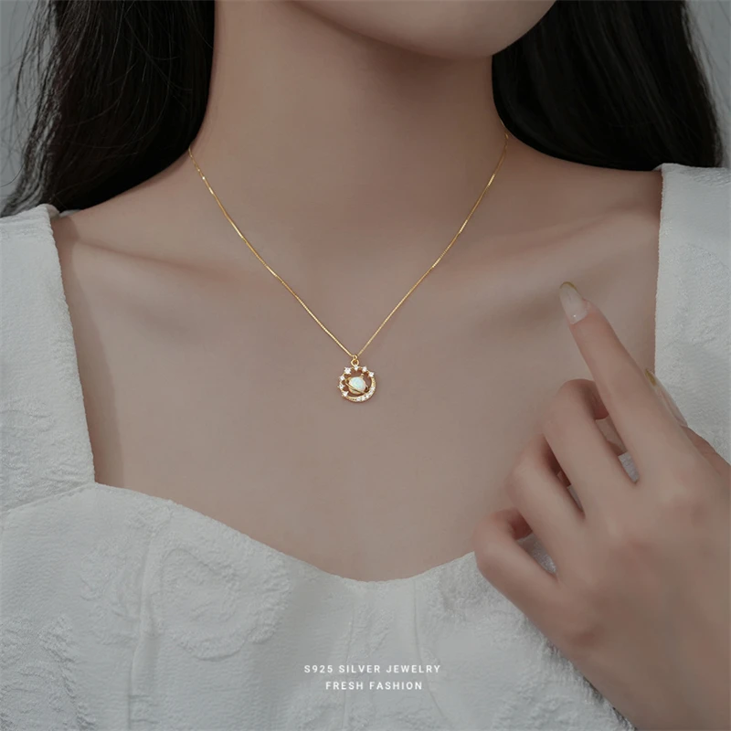 

925 Sterling Silver Fantasy Planet Opal Necklace For Women Light Luxury Fashion Clavicle Chain Wedding Jewelry Gift