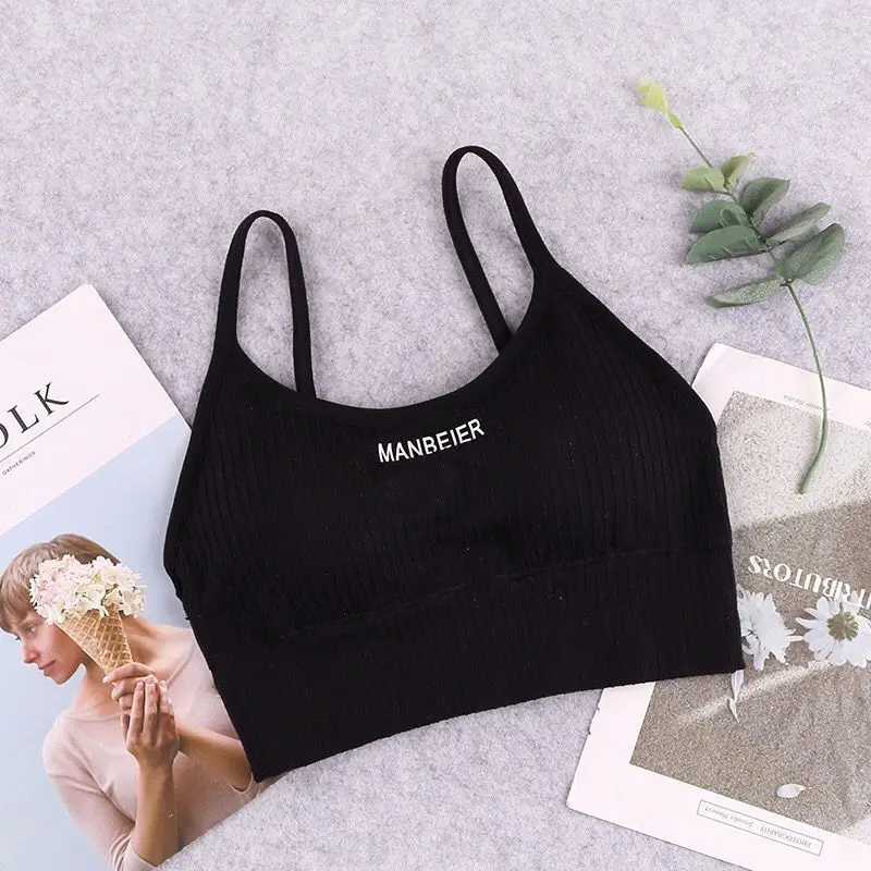 Women\'s Letter Beautiful Back Wrap Chest Wipe Gathered Sports Anti-Slip Suspender Underwear Sexy Crop Top Cotton Traceless Vest