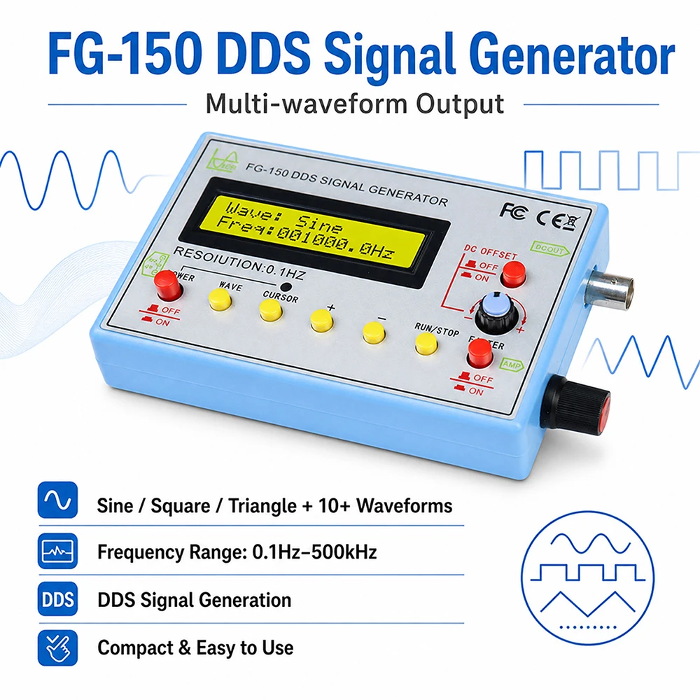 Advanced DDS Function Signal Generator Frequency Counter with Adjustable Waveforms and Duty Cycle, 0.1Hz - 500KHz Range