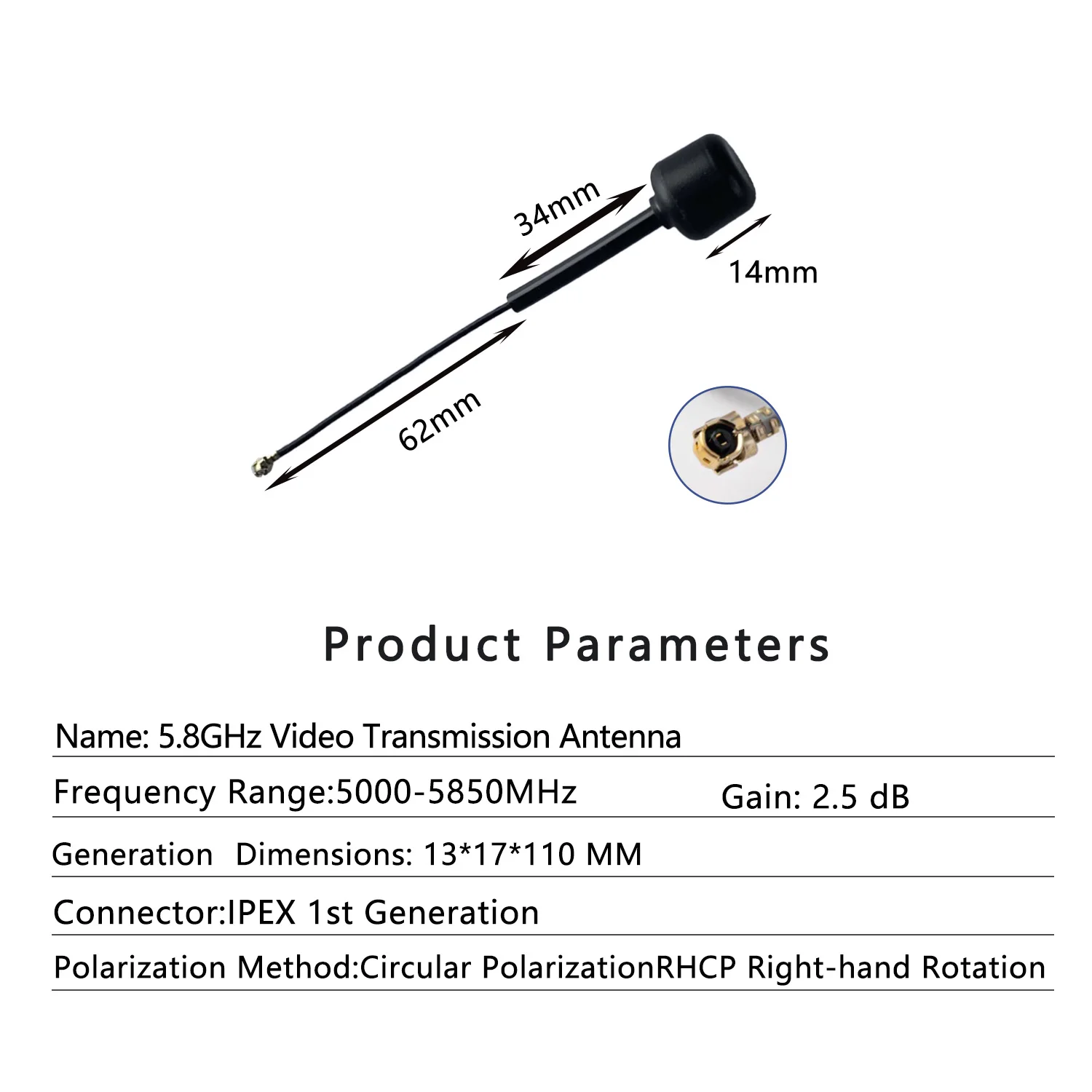 Antenne FPV 5.8G 110/160mm IPEX RHCP/LHCP Lot 1-5pcs