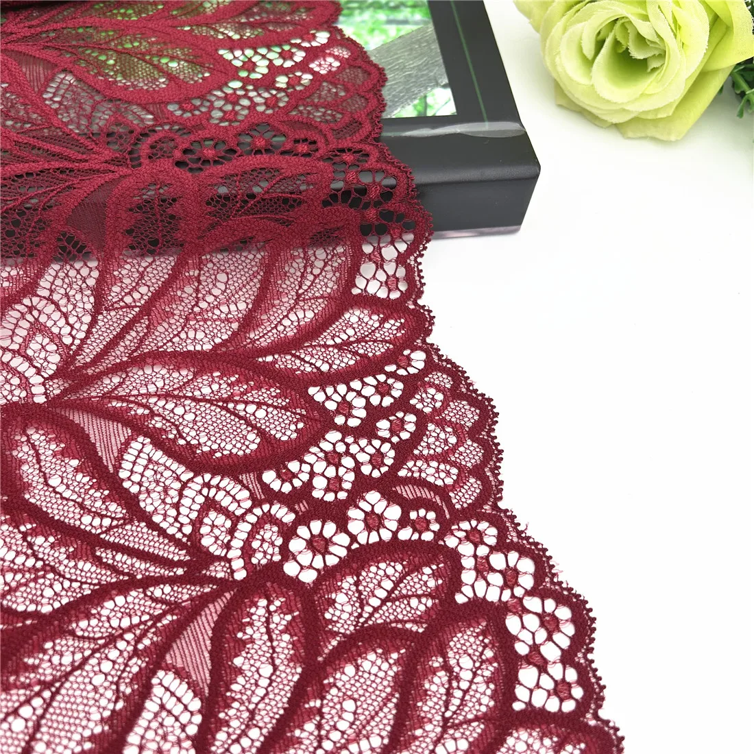 3y/lot Width 17.50cm Burgundy Stretch Elastic Lace Trim 2