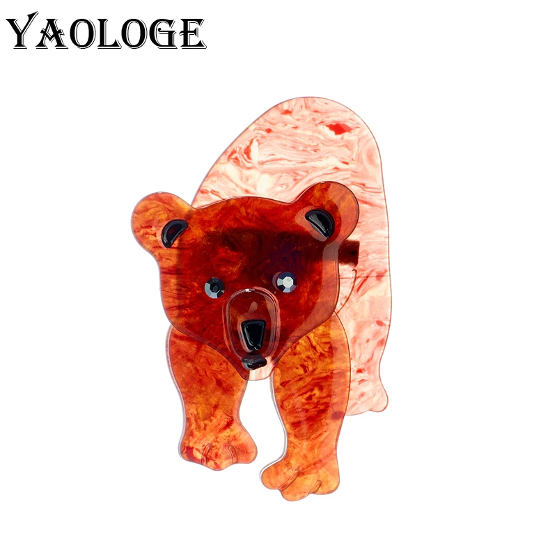 

YAOLOGE Acrylic Brown Bear Brooches For Unisex Kid Lovely Cartoon Pin Badge Accessories New Arrival Birthday Gift Jewelry Брошь