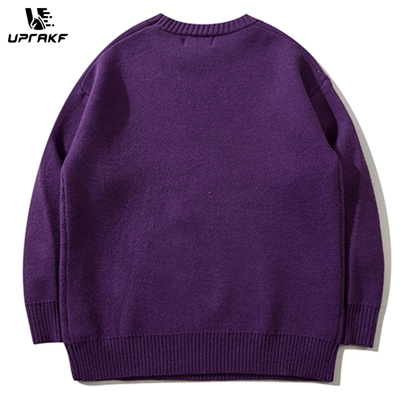 UPRAKF Retro Sweater Big Letter Knitted Top Autumn Loose O-neck Pullover Winter Long Sleeves Casual Fashion