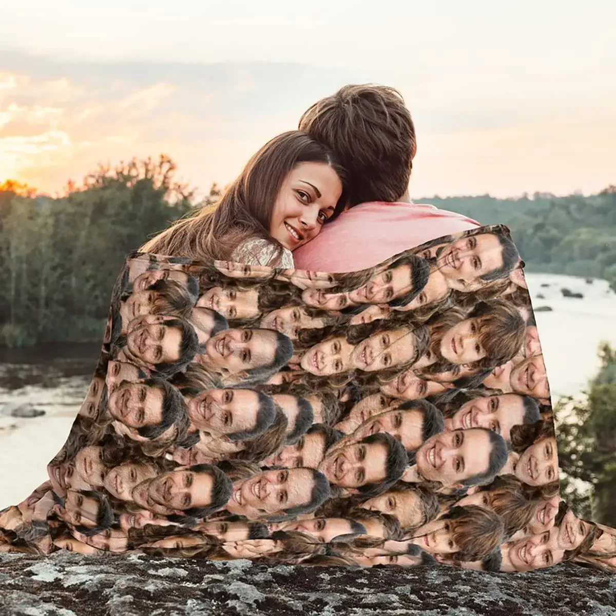 Custom Photo Face Blanket, Personalized Faces All Over Blanket, Funny Face Blanket for Couch Gift for Valentine Spouse, Gag Gift 4