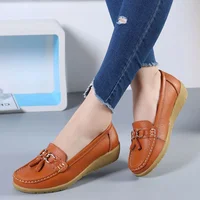 Spring Style Mom Shoes Single Flat Heel Soft Bottom Genuine Leather Women's Shoes Large Size Cross-Border Slip-On Shoes