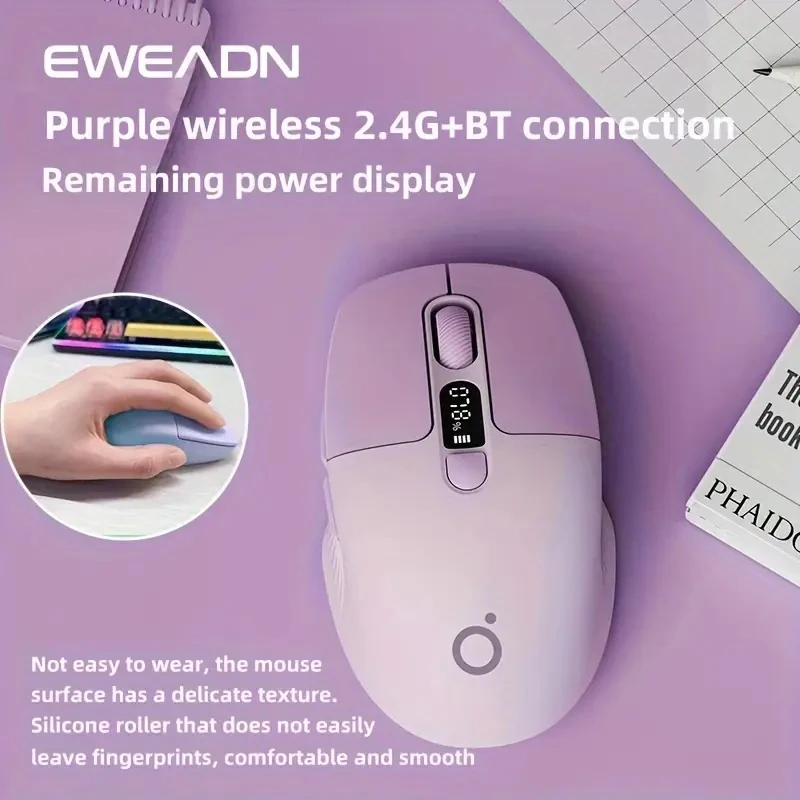 EWEADN Q1 Mini Wireless BT Rechargeable Silent Mouse With Type-c Charging Port With Remaining power display for Computers Mouses