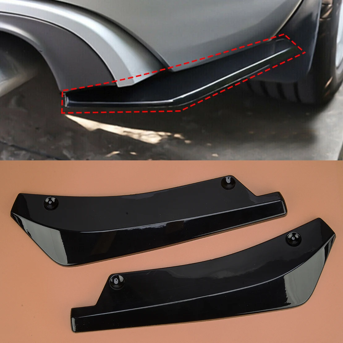 

1 Pair Universal Car Rear Bumper Protector Lip Diffuser Spoiler Splitter Canard Glossy Black ABS