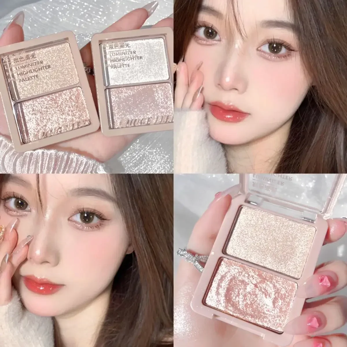 Two-color Facial Highlighter Makeup Palette Face Lasting Glow Brighten Contour Shimmer Powder 3D Illuminator Highlight Cosmetics face highlighter makeup palette