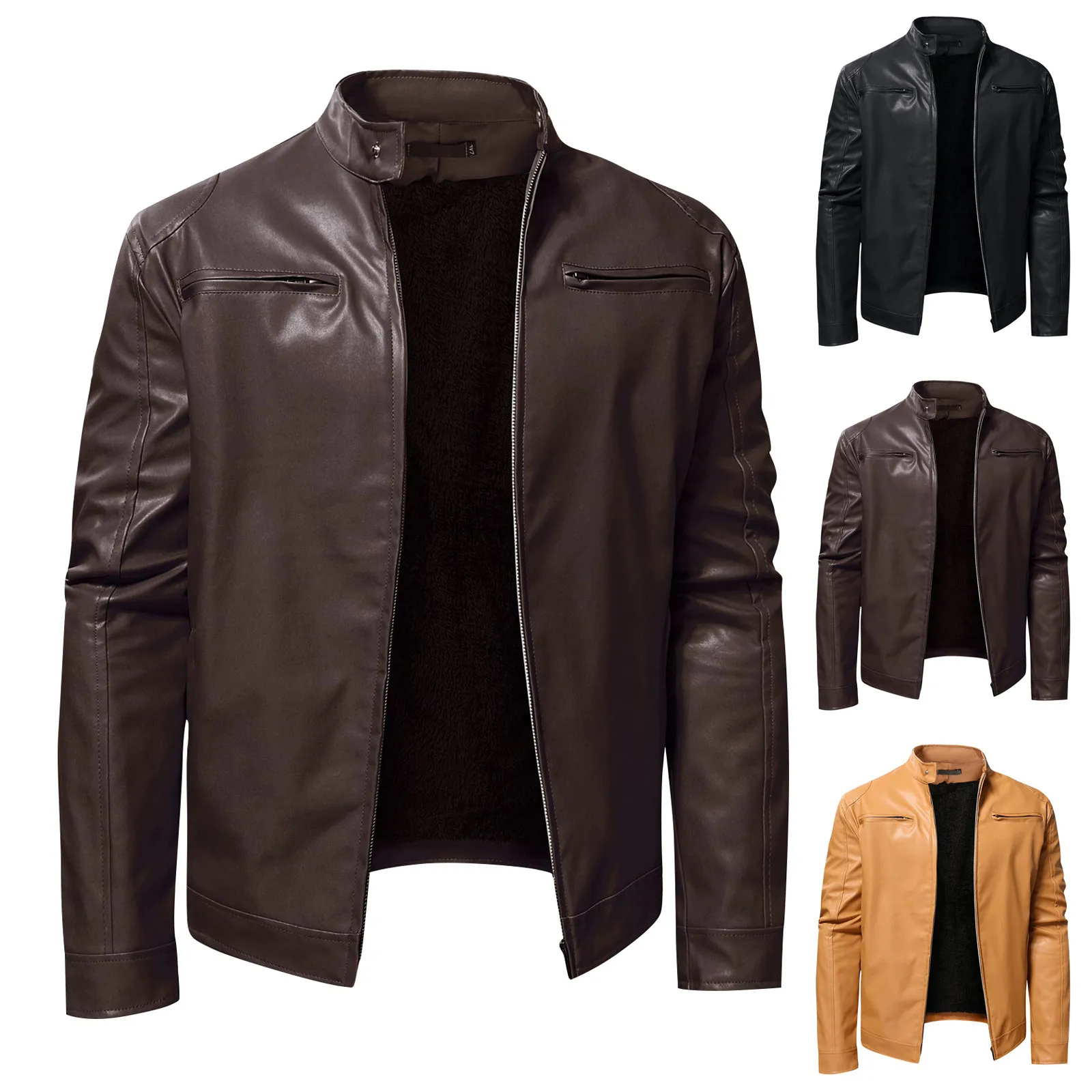 

Autumn Winter Leather Jacket Men Stand Collar Slim Pu Leather Jacket Fashion Motorcycle Causal Coat Mens Moto Biker Leather Coat
