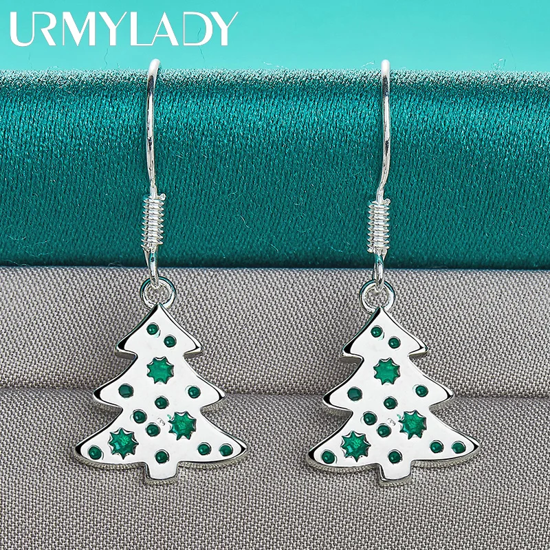 URMYLADY 925 Sterling Silver Christmas Tree Earrings for Women Wedding Party Fashion Charm Jewelry stud earrings dangle earrings silver jewelry