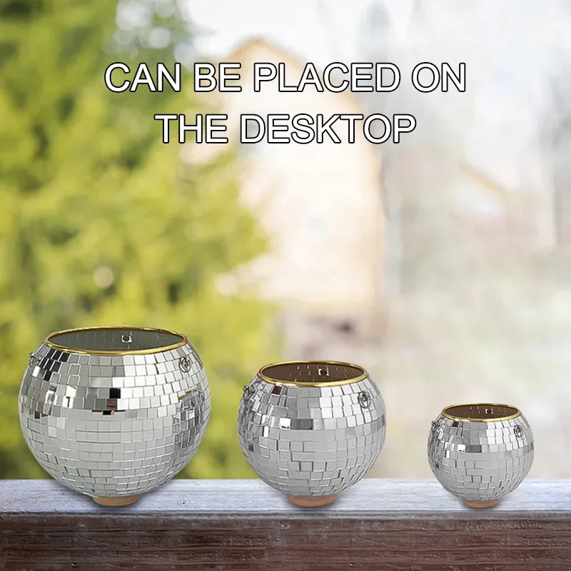 1PC Disco Ball Creative Round Flowerpot Hanging Basket Plastic Glass Mirror Plant Planting Pot Succulent Slivery 4 1PC Disco Ball Creative Round Flowerpot Hanging Basket Plastic Glass Mirror Plant Planting Pot Succulent Slivery 4