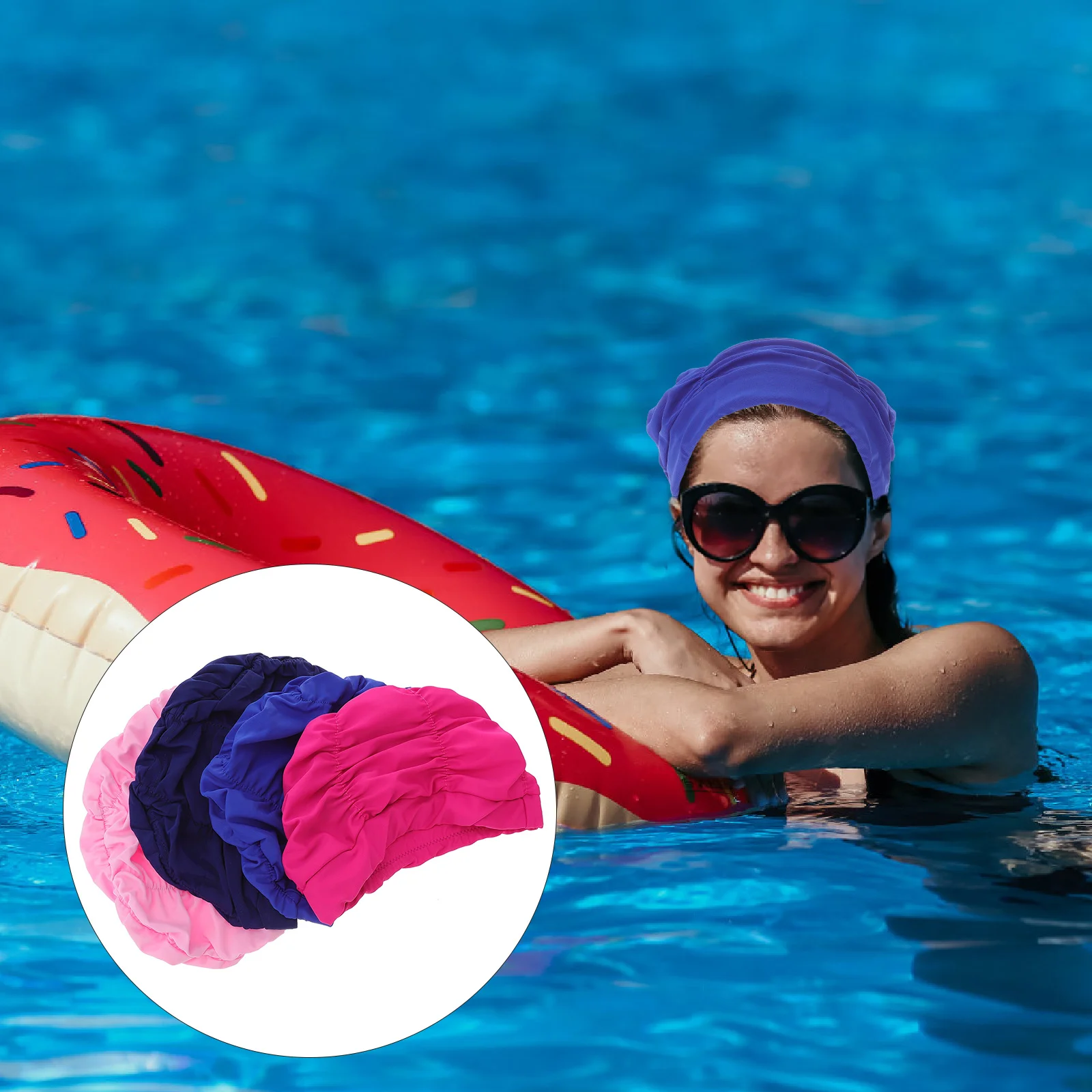 

4 Pcs Pleated Swimming Cap Universal Sports Elastic Hat Adults Nylon Waterproof Caps