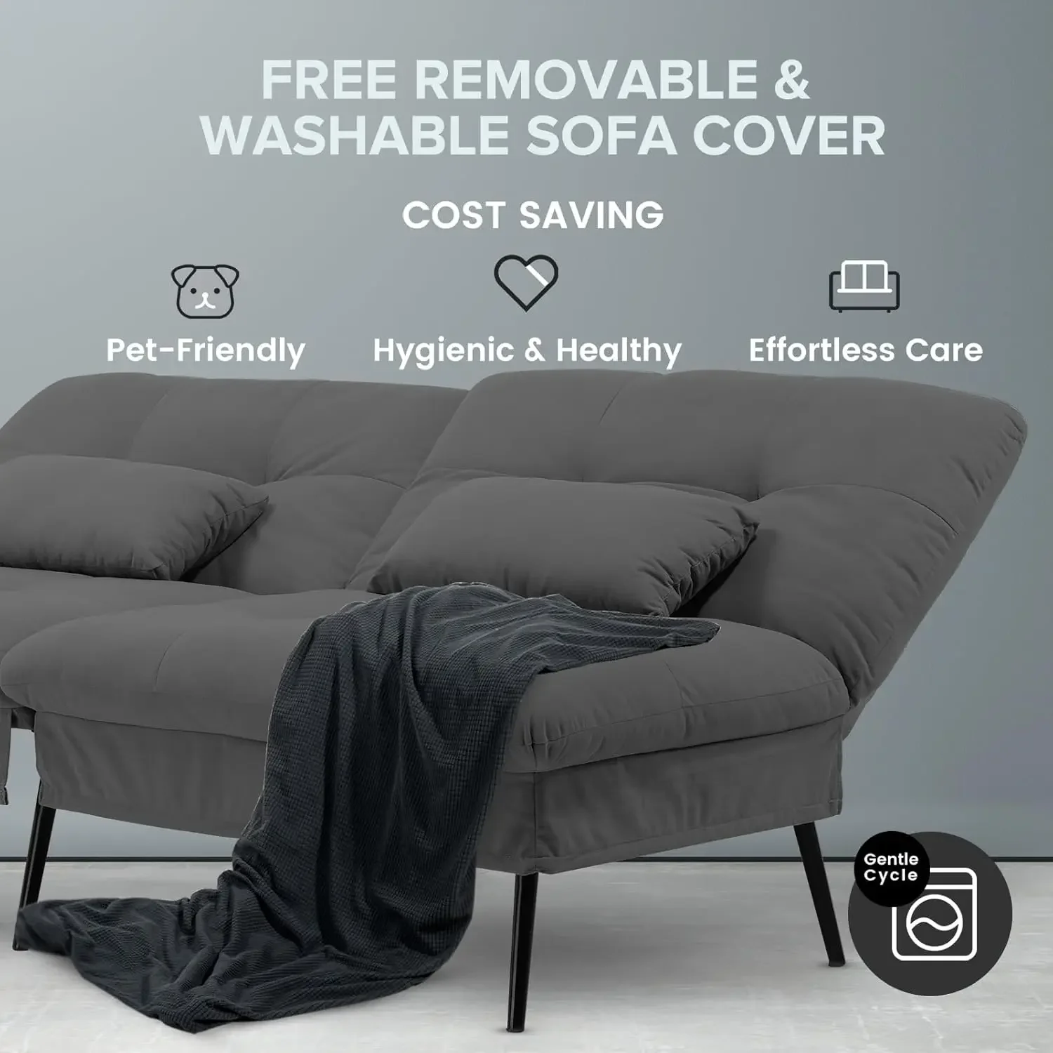 Convertible Futon Sofa Bed, 68&Prime;Fabric Couch with Adjustable Backrest,Folding Futon Sleeper Recliner for Living Room Furniture