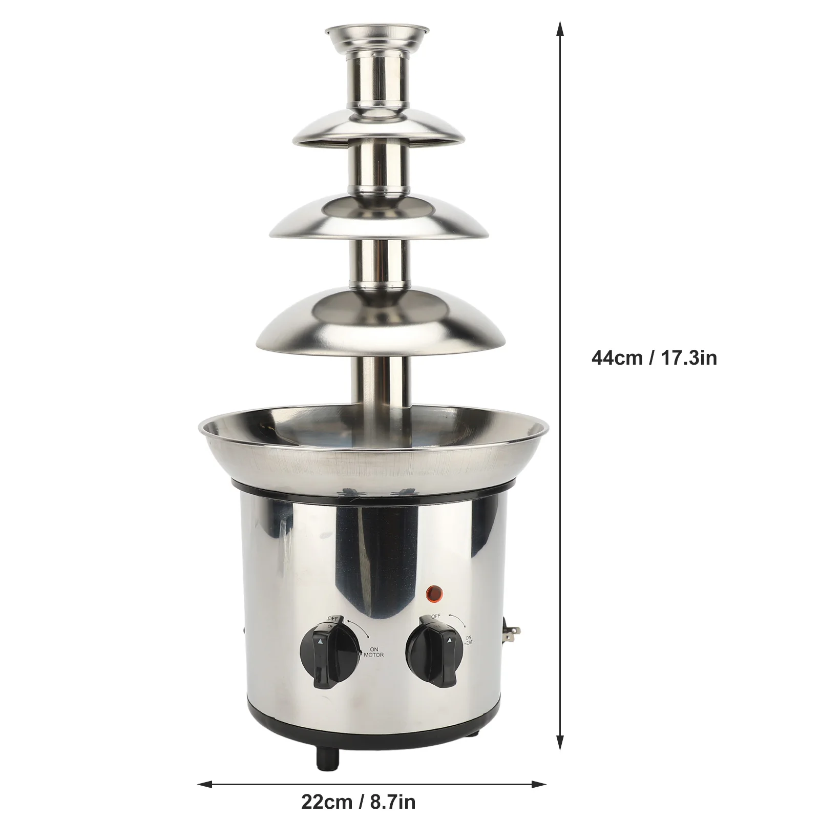4 Tier Electric Chocolate Fondue Fountain Machine for Party Stainless Steel Quiet Operation Adjustable Temperature Control 110V