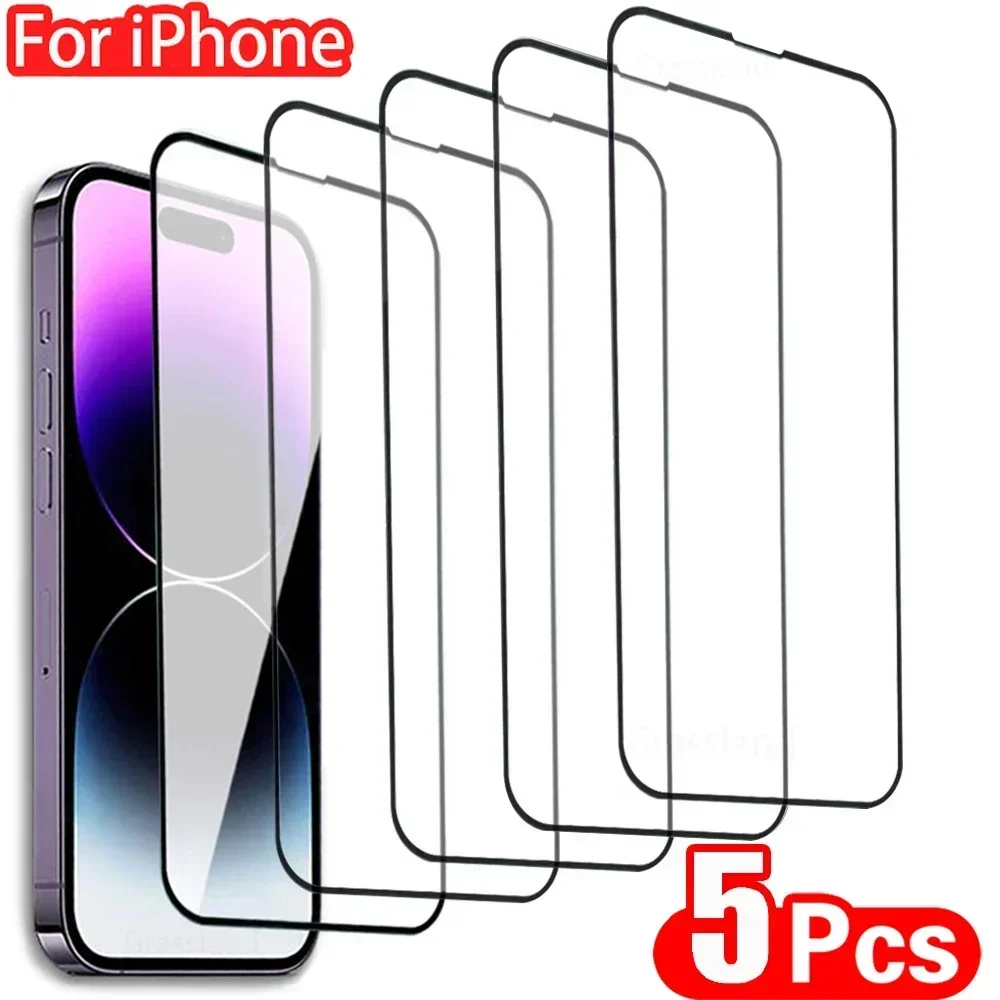 

5 шт. закаленное стекло для iPhone 15 14 13 12 11 Pro XR X XS Max Защита экрана для iPhone 7 8 Plus полное покрытие защитное стекло